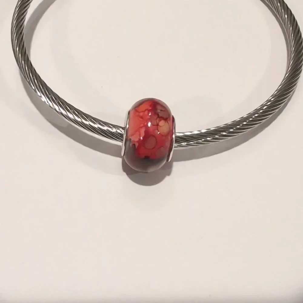 Silver Red Watercolor Charm for Pandora Style Bracelet‎